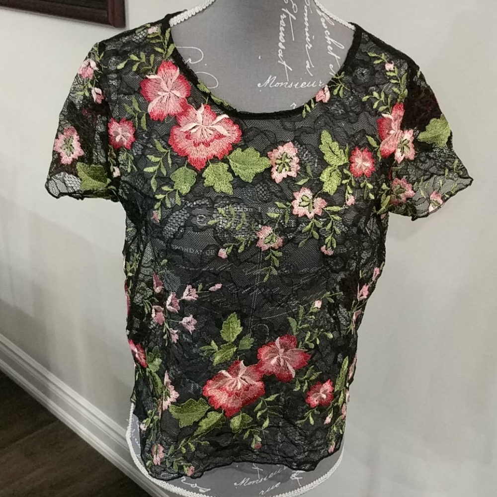 Anistar black floral embroidered shirt
